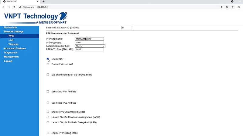 Đổi mật khẩu WIFI VNPT qua trình duyệt web