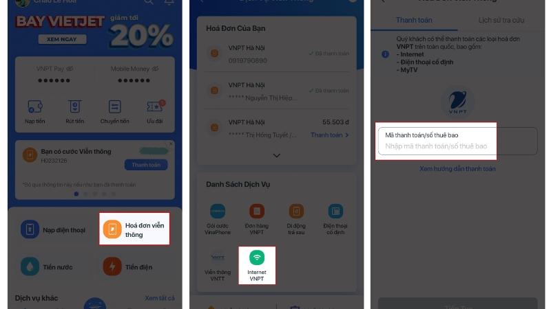 Kiểm tra số tiền, thời hạn và mã hợp đồng trước khi đóng mạng VNPT