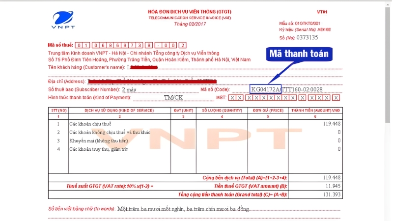 Kiểm tra kỹ mã hợp đồng và số tiền trước khi thanh toán tiền mạng VNPT