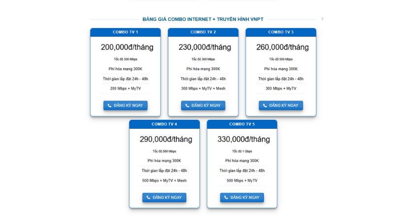 ️Bảng giá combo Internet + Truyền hình VNPT