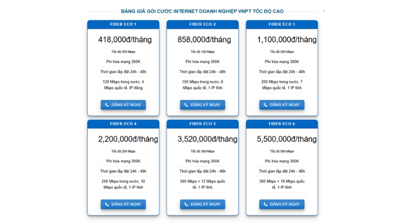 ️Bảng giá gói cước Internet doanh nghiệp VNPT tốc độ cao